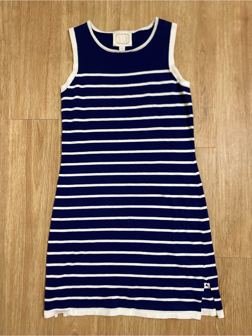 Sail to Sable Navy & White Striped Sleeveless Knit Mini Dress